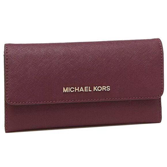 S Michael Kors Jet Set Travel Large Trifold Wallet Merlot Leather - Picture 1 of 5